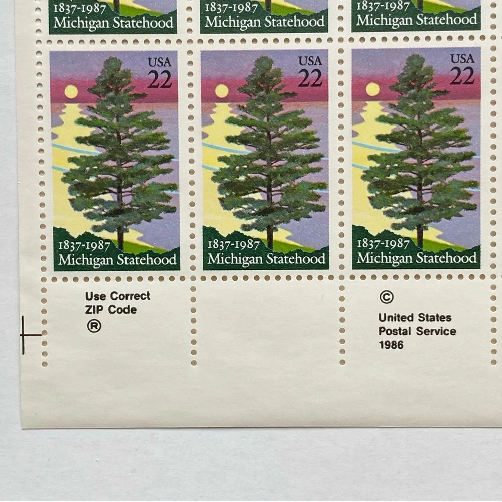 Michigan Statehood Stamps Full Sheet Of 50 US Scott 2246 Pine Tree 1987 MNH